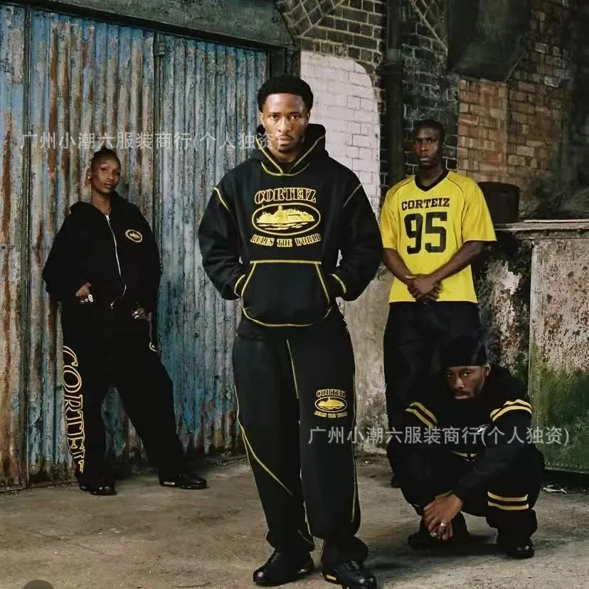 Corteiz 恶魔岛复古印花美潮高街宽松开衫连帽卫衣休闲长裤套装男 (6)